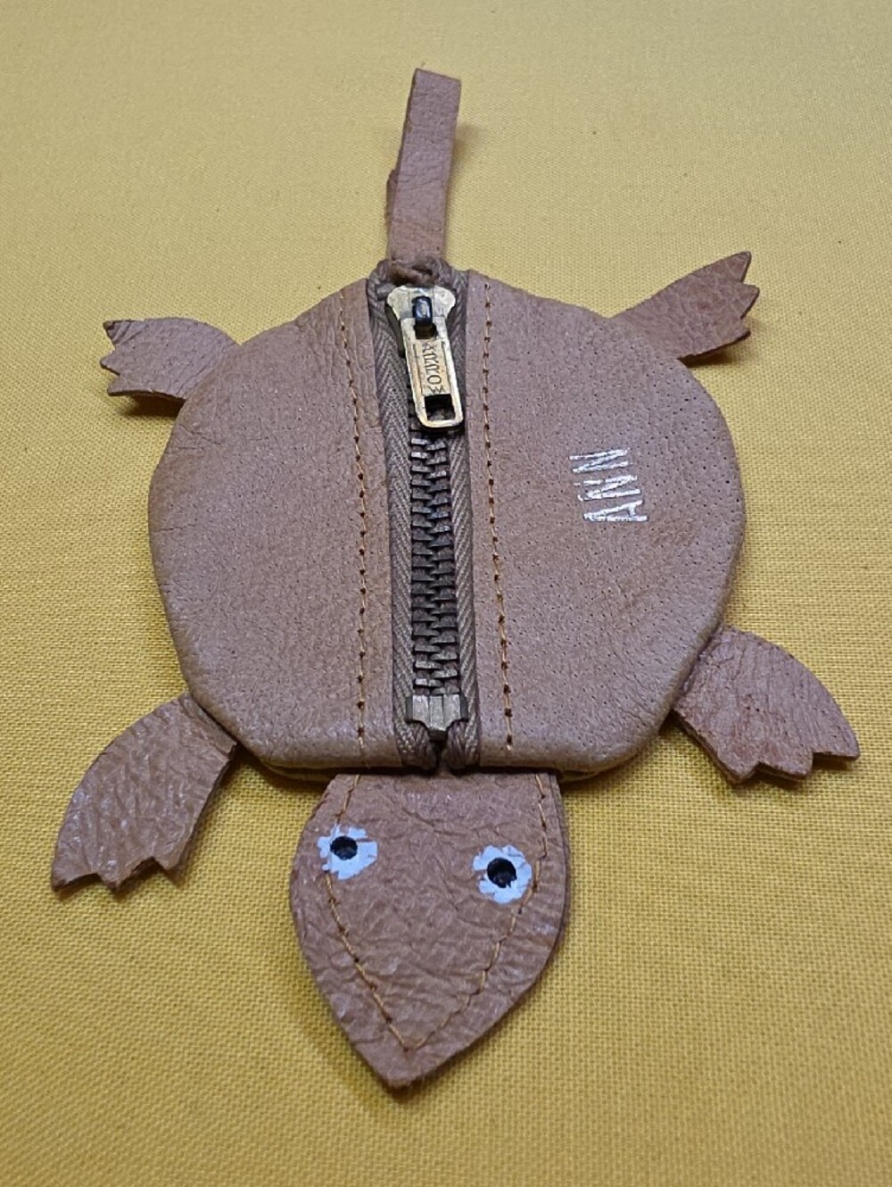 Vintage Artisan Leather Turtle Coin Purse Pouch Custom ▪︎ "ANN" ▪︎  Arrow Zipper